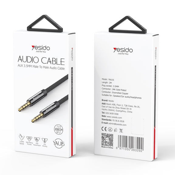 Yesido YAU15 3.5mm Male to 3.5mm Male Audio Cable, Length:2m(Black)