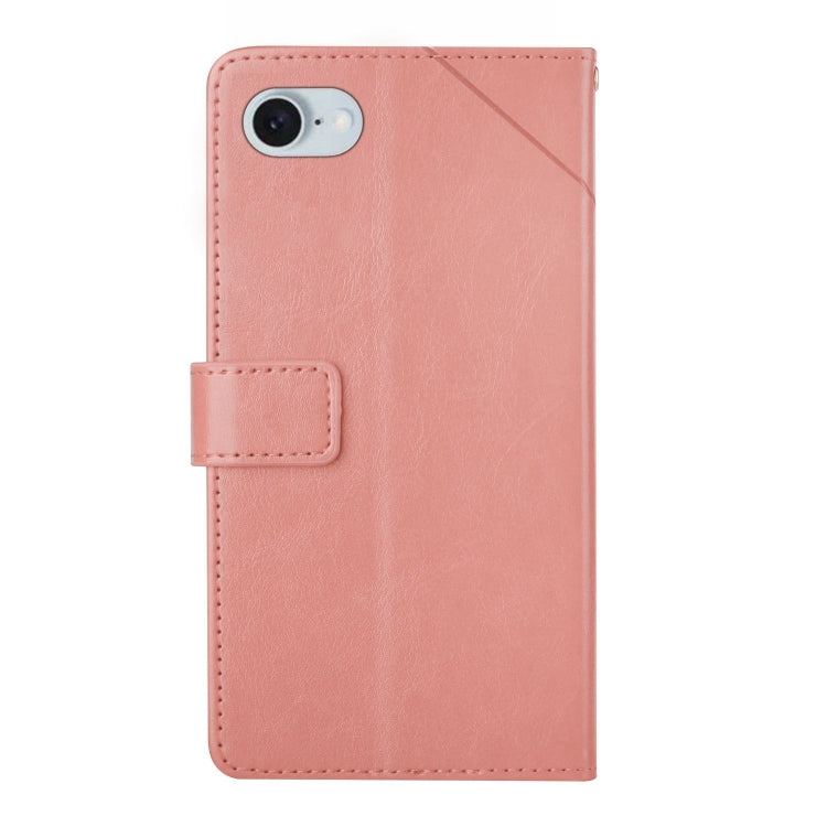 For iPhone 16e HT01 Y-shaped Pattern Flip Leather Phone Case(Pink) - iPhone 16e Cases by PMC TechLife | Online Shopping South Africa | PMC TechLife | Buy Now Pay Later Mobicred