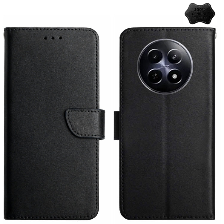 For Realme 12 5G Global Genuine Leather Fingerprint-proof Flip Phone Case(Black) - Realme Cases by PMC TechLife | Online Shopping South Africa | PMC TechLife | Buy Now Pay Later Mobicred
