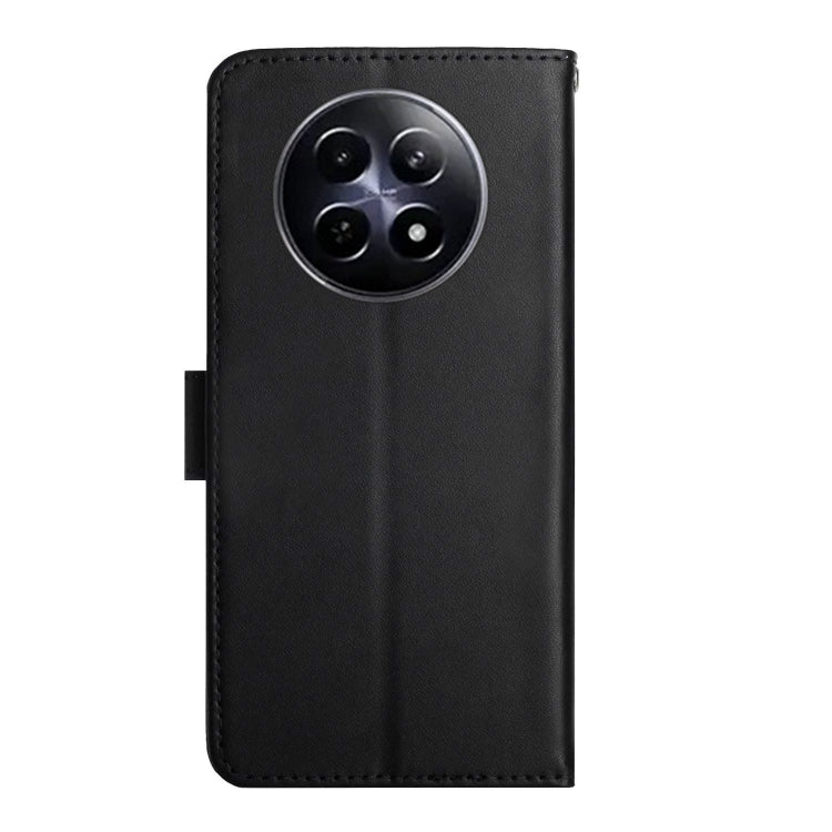 For Realme 12 5G Global Genuine Leather Fingerprint-proof Flip Phone Case(Black)