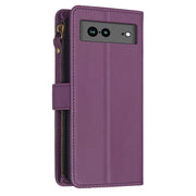 For Google Pixel 7a 9 Card Slots Zipper Wallet Leather Flip Phone Case(Dark Purple)