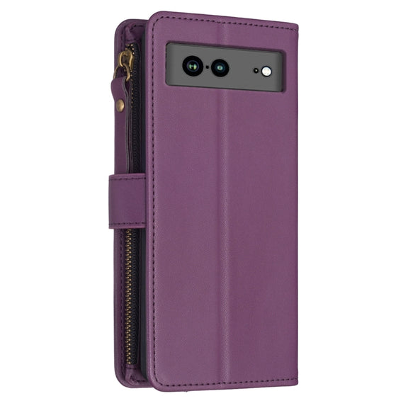 For Google Pixel 7a 9 Card Slots Zipper Wallet Leather Flip Phone Case(Dark Purple)