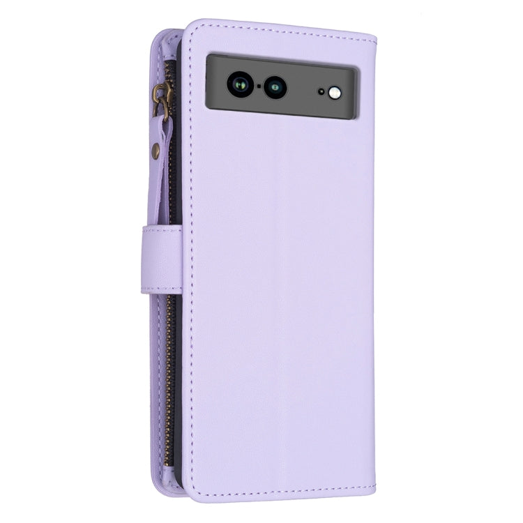 For Google Pixel 7a 9 Card Slots Zipper Wallet Leather Flip Phone Case(Light Purple)