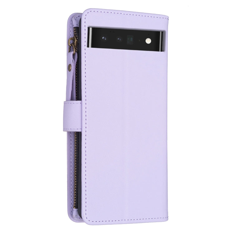 For Google Pixel 7 Pro 9 Card Slots Zipper Wallet Leather Flip Phone Case(Light Purple)