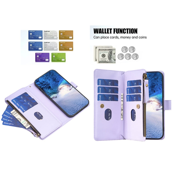 For Google Pixel 7 Pro 9 Card Slots Zipper Wallet Leather Flip Phone Case(Light Purple)