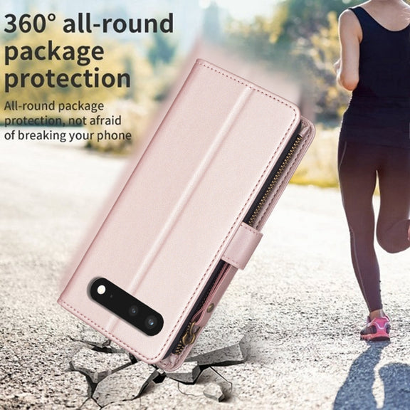 For Google Pixel 7 9 Card Slots Zipper Wallet Leather Flip Phone Case(Rose Gold)