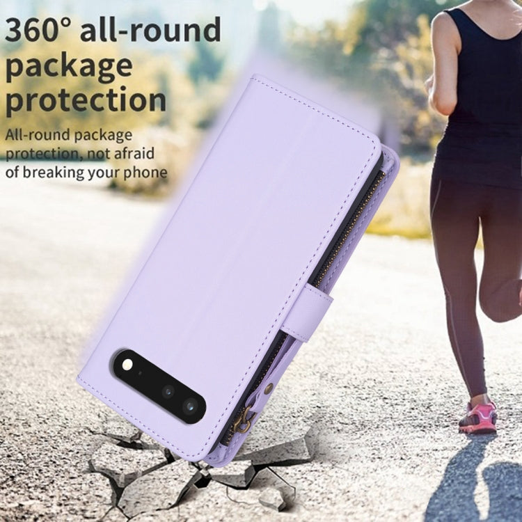 For Google Pixel 7 9 Card Slots Zipper Wallet Leather Flip Phone Case(Light Purple)