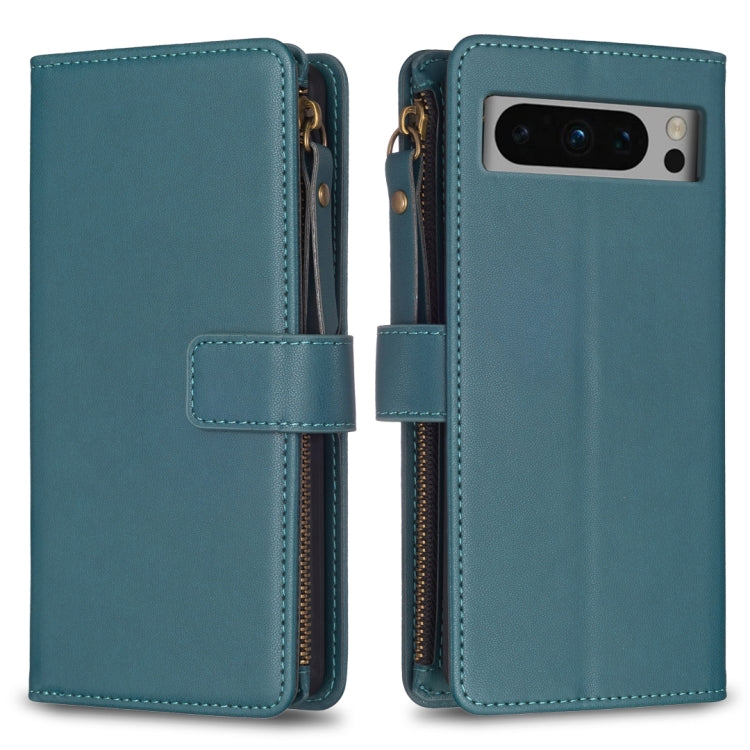 For Google Pixel 8 Pro 9 Card Slots Zipper Wallet Leather Flip Phone Case(Green) - Google Cases by PMC TechLife | Online Shopping South Africa | PMC TechLife | Buy Now Pay Later Mobicred