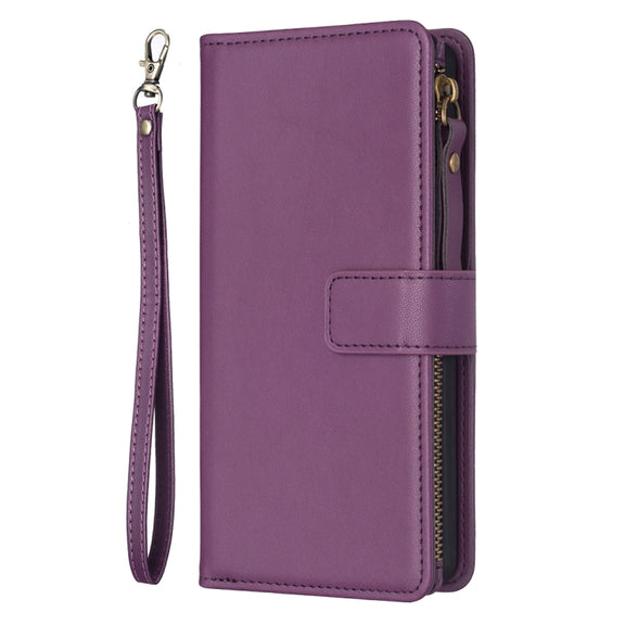 For Google Pixel 8 Pro 9 Card Slots Zipper Wallet Leather Flip Phone Case(Dark Purple)