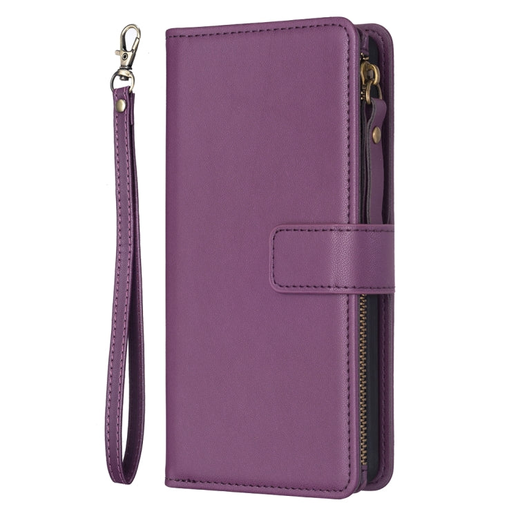 For Google Pixel 8 Pro 9 Card Slots Zipper Wallet Leather Flip Phone Case(Dark Purple)