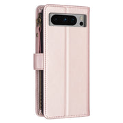 For Google Pixel 8 Pro 9 Card Slots Zipper Wallet Leather Flip Phone Case(Rose Gold)