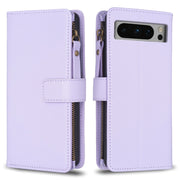 For Google Pixel 8 Pro 9 Card Slots Zipper Wallet Leather Flip Phone Case(Light Purple)