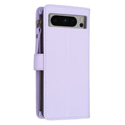 For Google Pixel 8 Pro 9 Card Slots Zipper Wallet Leather Flip Phone Case(Light Purple)