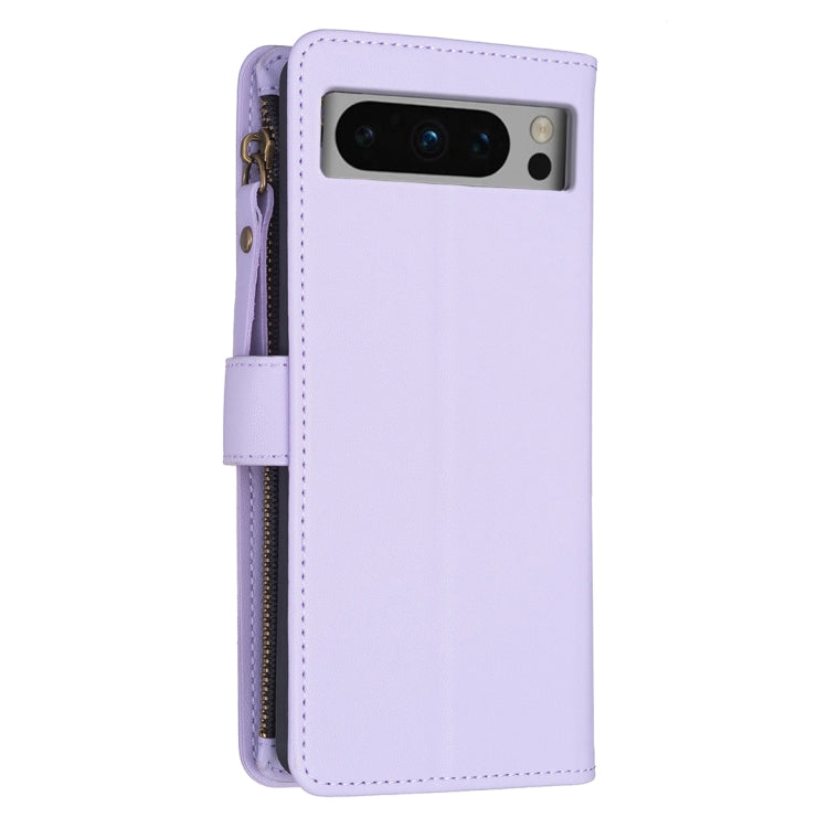 For Google Pixel 8 Pro 9 Card Slots Zipper Wallet Leather Flip Phone Case(Light Purple)