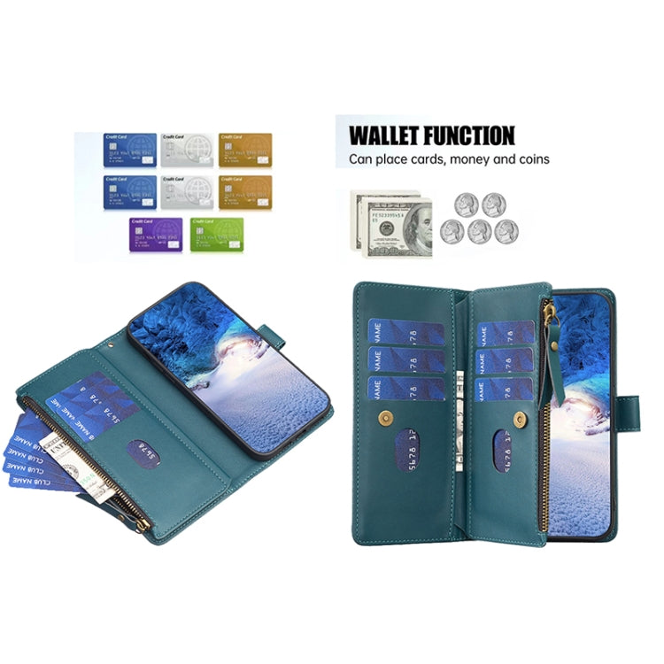 For Google Pixel 8 9 Card Slots Zipper Wallet Leather Flip Phone Case(Green)
