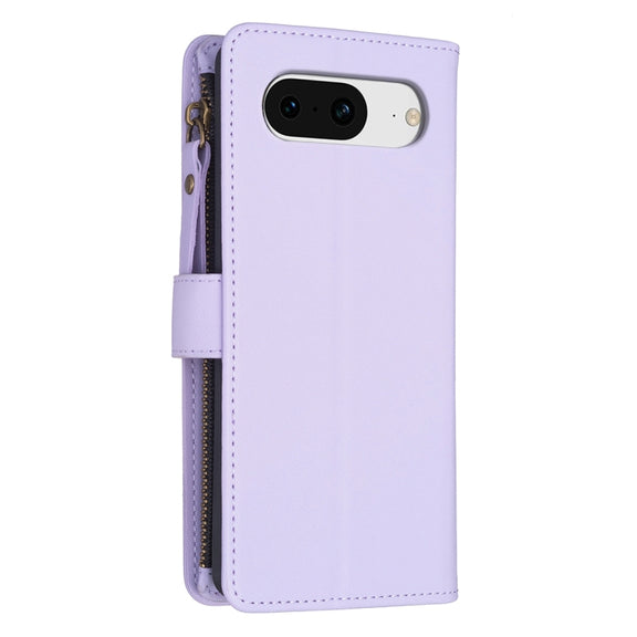 For Google Pixel 8 9 Card Slots Zipper Wallet Leather Flip Phone Case(Light Purple)