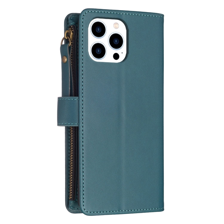For iPhone 16 Pro Max 9 Card Slots Zipper Wallet Leather Flip Phone Case(Green) - free shipping - PMC TechLife - Order now!