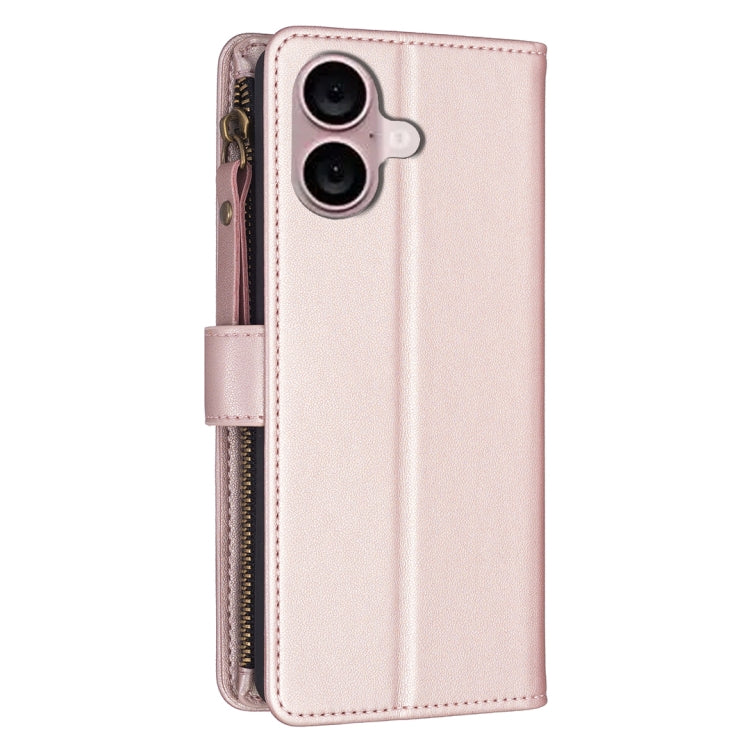 For iPhone 16 Plus 9 Card Slots Zipper Wallet Leather Flip Phone Case(Rose Gold) - iPhone 16 Plus Cases by PMC TechLife | Online Shopping South Africa | PMC TechLife | Buy Now Pay Later Mobicred