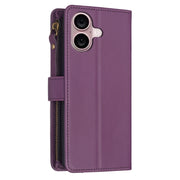 For iPhone 16 9 Card Slots Zipper Wallet Leather Flip Phone Case(Dark Purple)