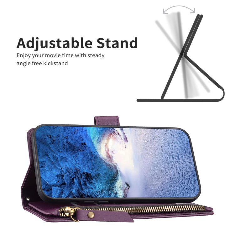 For iPhone 16 9 Card Slots Zipper Wallet Leather Flip Phone Case(Dark Purple)