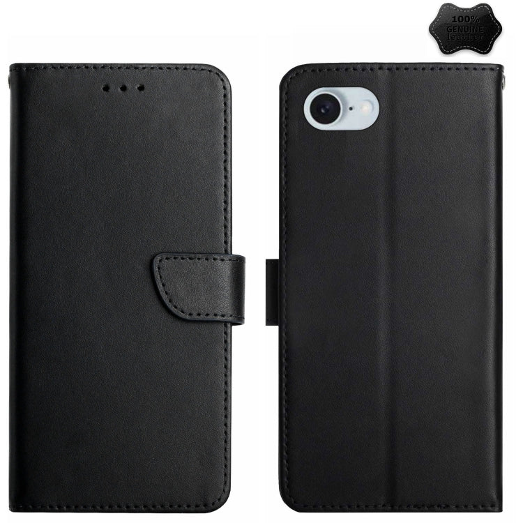For iPhone 16e Genuine Leather Fingerprint-proof Flip Phone Case(Black) - iPhone 16e Cases by PMC TechLife | Online Shopping South Africa | PMC TechLife | Buy Now Pay Later Mobicred