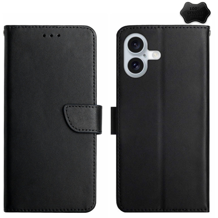 For iPhone 16 Genuine Leather Fingerprint-proof Flip Phone Case(Black) - iPhone 16 Cases by PMC TechLife | Online Shopping South Africa | PMC TechLife | Buy Now Pay Later Mobicred