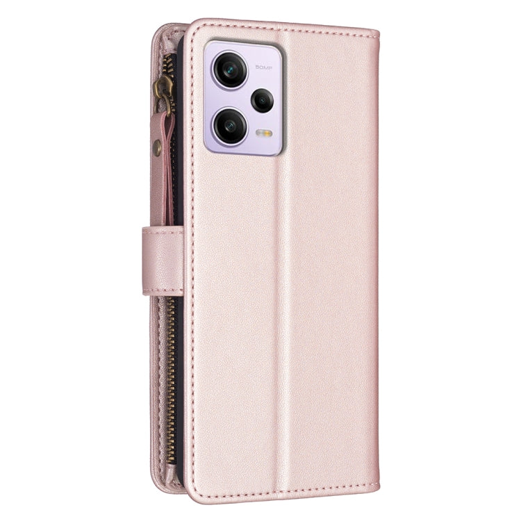 For Xiaomi Redmi Note 12 Pro 9 Card Slots Zipper Wallet Leather Flip Phone Case(Rose Gold) - Xiaomi Cases by PMC TechLife | Online Shopping South Africa | PMC TechLife | Buy Now Pay Later Mobicred