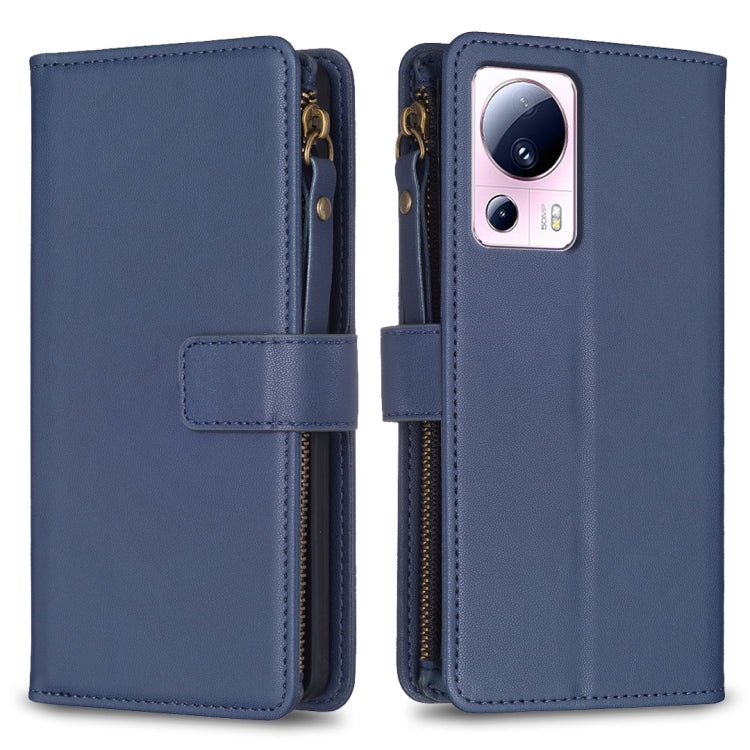 For Xiaomi 13 Lite 9 Card Slots Zipper Wallet Leather Flip Phone Case(Blue) - 13 Lite Cases by PMC TechLife | Online Shopping South Africa | PMC TechLife | Buy Now Pay Later Mobicred