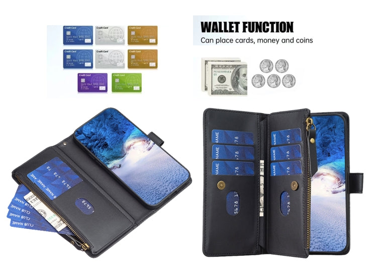 For Xiaomi Redmi 13C 9 Card Slots Zipper Wallet Leather Flip Phone Case(Black) - Xiaomi Cases by PMC TechLife | Online Shopping South Africa | PMC TechLife | Buy Now Pay Later Mobicred