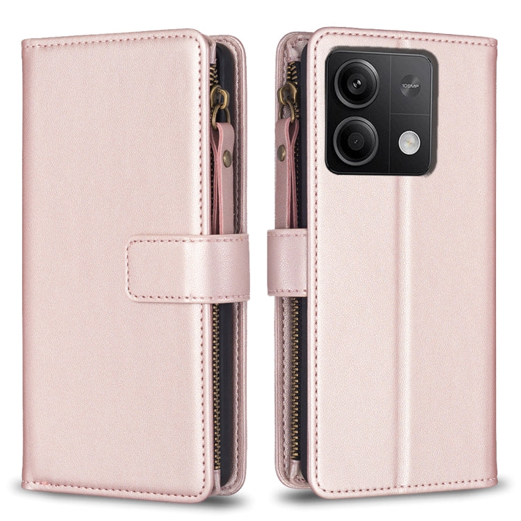For Xiaomi Redmi Note 13 4G Global 9 Card Slots Zipper Wallet Leather Flip Phone Case(Rose Gold) - Note 13 Cases by PMC TechLife | Online Shopping South Africa | PMC TechLife | Buy Now Pay Later Mobicred