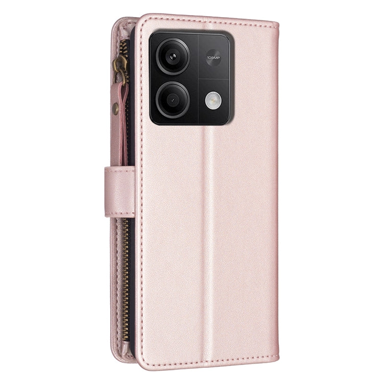 For Xiaomi Redmi Note 13 4G Global 9 Card Slots Zipper Wallet Leather Flip Phone Case(Rose Gold) - Note 13 Cases by PMC TechLife | Online Shopping South Africa | PMC TechLife | Buy Now Pay Later Mobicred