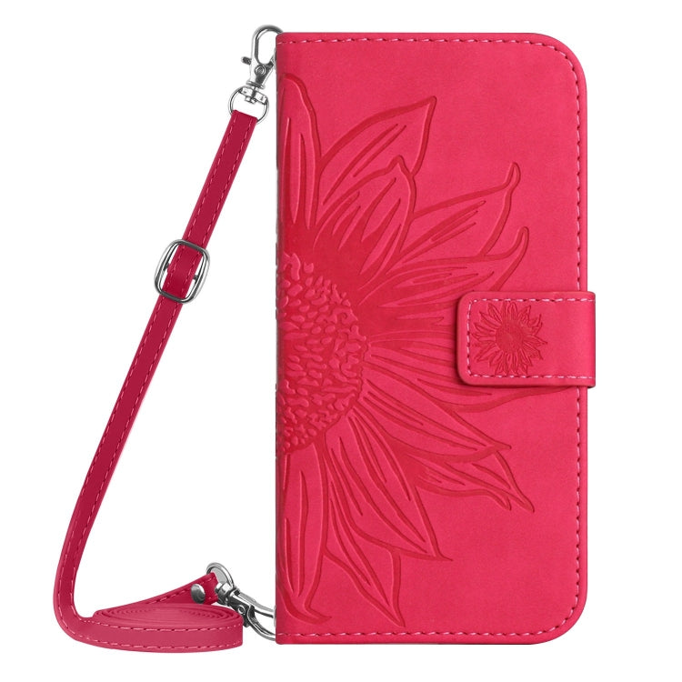 For iPhone 16 Pro Skin Feel Sun Flower Embossed Flip Leather Phone Case with Lanyard(Rose Red) - iPhone 16 Pro Cases by PMC TechLife | Online Shopping South Africa | PMC TechLife | Buy Now Pay Later Mobicred