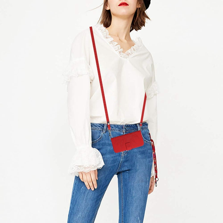 For iPhone 16 Plus Skin Feel Sun Flower Embossed Flip Leather Phone Case with Lanyard(Red) - iPhone 16 Plus Cases by PMC TechLife | Online Shopping South Africa | PMC TechLife | Buy Now Pay Later Mobicred