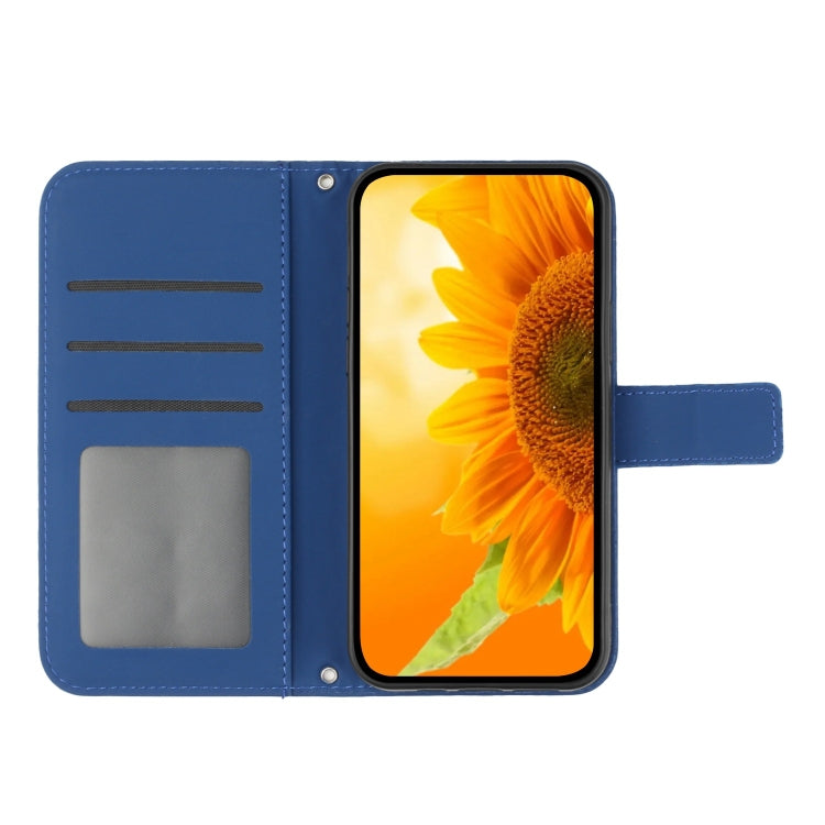 For iPhone 16 Skin Feel Sun Flower Embossed Flip Leather Phone Case with Lanyard(Dark Blue) - iPhone 16 Cases by PMC TechLife | Online Shopping South Africa | PMC TechLife | Buy Now Pay Later Mobicred