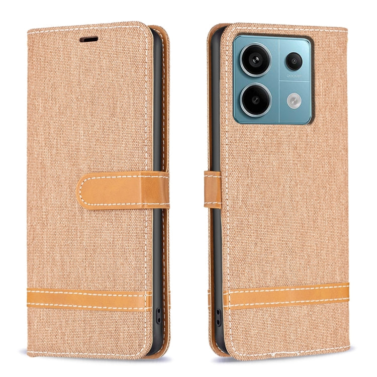 For Xiaomi Redmi Note 13 Pro 4G Global Color Block Denim Texture Leather Phone Case(Brown) - Note 13 Pro Cases by PMC TechLife | Online Shopping South Africa | PMC TechLife | Buy Now Pay Later Mobicred
