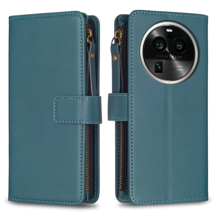 For OPPO Find X6 Pro 9 Card Slots Zipper Wallet Leather Flip Phone Case(Green) - OPPO Cases by PMC TechLife | Online Shopping South Africa | PMC TechLife | Buy Now Pay Later Mobicred