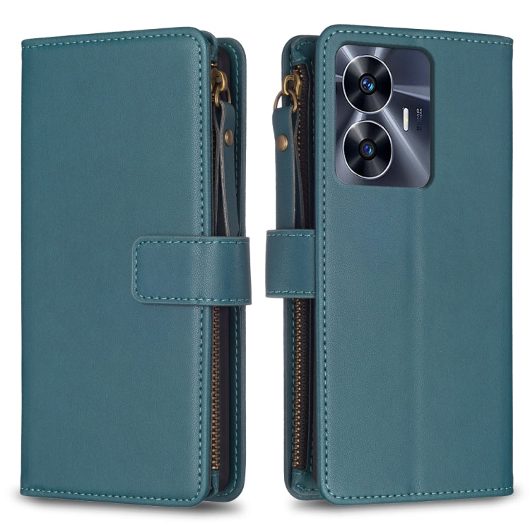 For Realme C55 9 Card Slots Zipper Wallet Leather Flip Phone Case(Green) - Realme Cases by PMC TechLife | Online Shopping South Africa | PMC TechLife | Buy Now Pay Later Mobicred
