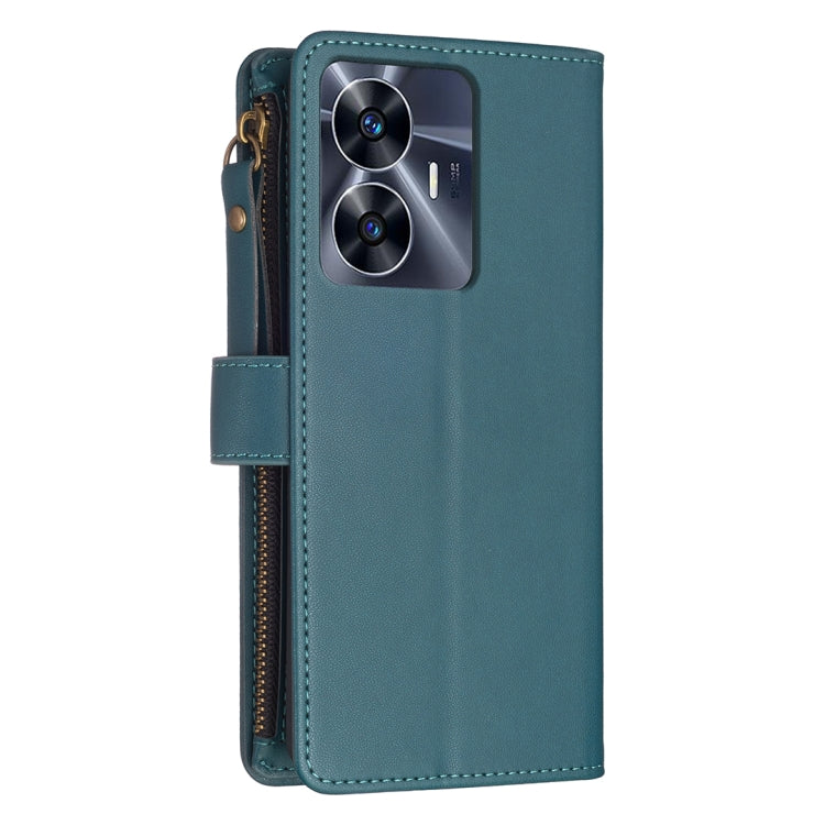 For Realme C55 9 Card Slots Zipper Wallet Leather Flip Phone Case(Green) - Realme Cases by PMC TechLife | Online Shopping South Africa | PMC TechLife | Buy Now Pay Later Mobicred