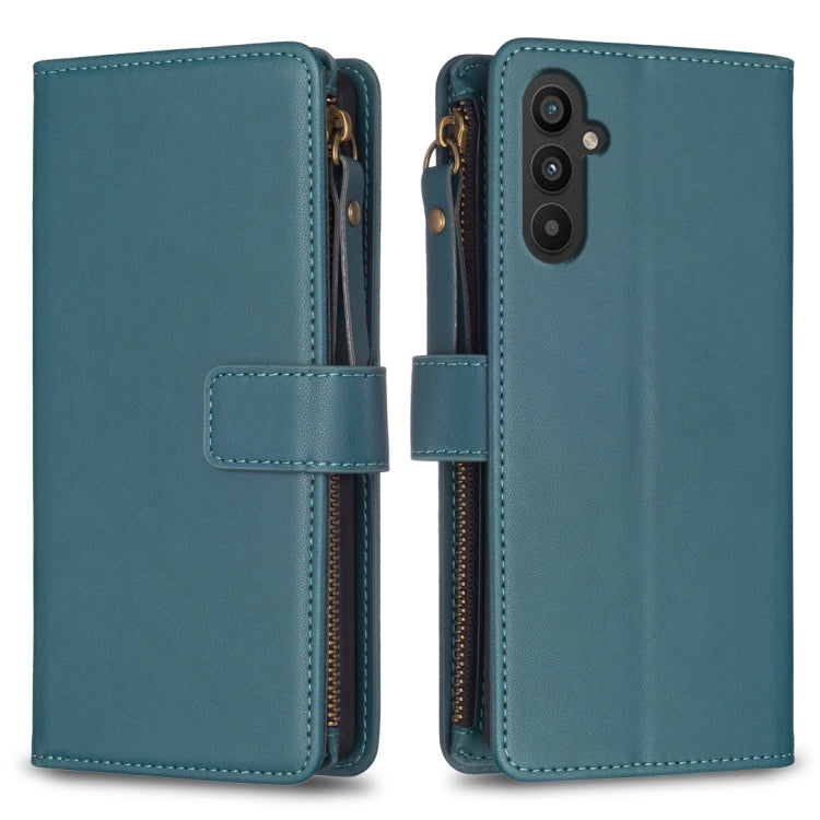 For Samsung Galaxy A25 5G 9 Card Slots Zipper Wallet Leather Flip Phone Case(Green) - Galaxy Phone Cases by PMC TechLife | Online Shopping South Africa | PMC TechLife