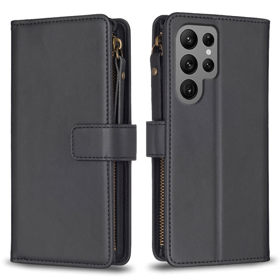For Samsung Galaxy S24 Ultra 5G 9 Card Slots Zipper Wallet Leather Flip Phone Case(Black)