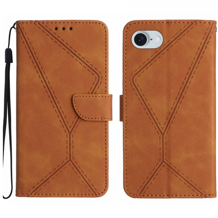 For iPhone 16e Stitching Embossed Leather Phone Case(Brown) - iPhone 16e Cases by PMC TechLife | Online Shopping South Africa | PMC TechLife | Buy Now Pay Later Mobicred