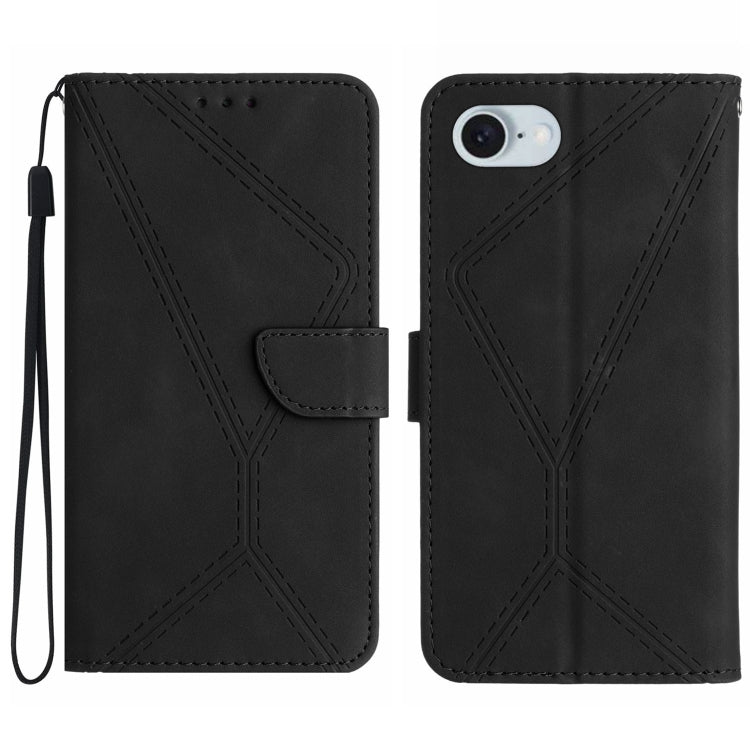 For iPhone 16e Stitching Embossed Leather Phone Case(Black) - iPhone 16e Cases by PMC TechLife | Online Shopping South Africa | PMC TechLife | Buy Now Pay Later Mobicred