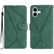 For iPhone 16 Plus Stitching Embossed Leather Phone Case(Green)