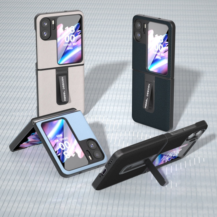 For OPPO Find N2 Flip ABEEL Genuine Leather Wave Phone Case with Holder(Blue) - Find N2 Flip Cases by PMC TechLife | Online Shopping South Africa | PMC TechLife | Buy Now Pay Later Mobicred