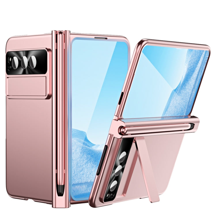 For Google Pixel Fold Integrated Electroplating Pen Slot Folding Phone Case with Stylus(Pink) - Google Cases by PMC TechLife | Online Shopping South Africa | PMC TechLife | Buy Now Pay Later Mobicred