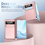 For Google Pixel Fold Integrated Electroplating Pen Slot Folding Phone Case with Stylus(Pink)
