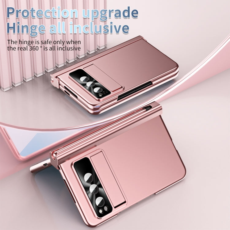 For Google Pixel Fold Integrated Electroplating Pen Slot Folding Phone Case with Stylus(Pink)