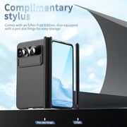 For Google Pixel Fold Integrated Electroplating Pen Slot Folding Phone Case with Stylus(Black)