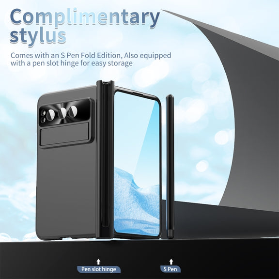 For Google Pixel Fold Integrated Electroplating Pen Slot Folding Phone Case with Stylus(Black)