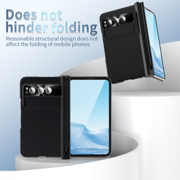 For Google Pixel Fold Integrated Electroplating Pen Slot Folding Phone Case with Stylus(Black)